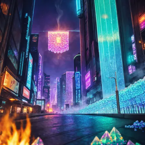 cyberpunk city made out of  glowing((crystals)), aurora australis, smoke , fire 
BREAK
(masterpiece, best quality, ultra realistic, 4k, 2k, (intricate, high detail:1.2), film photography, soft focus,
RAW photo, photorealistic, analog style, subsurface scat...