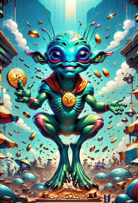 a digital painting of a creature with a coin in his hand