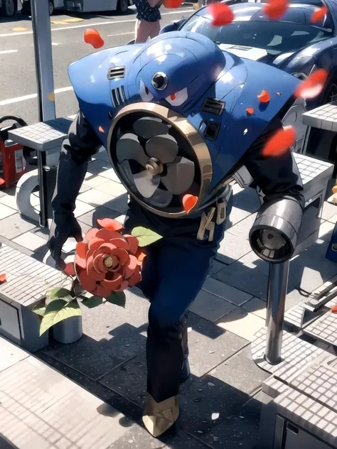 airman with a rose, petals, 
<lora:airman-000005:1>