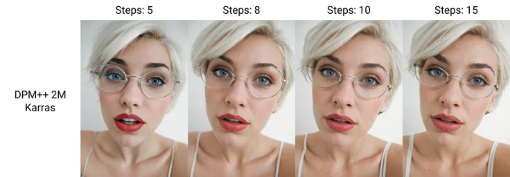 award-winning photography by John Willhelm of a young happy woman leaned forward deeply and pursed her lips, duck face lips, short white hair, wear a white glasses, flat chest, sensual, seductive, natural color lips, dynamic pose, shot with fisheye lense, ...