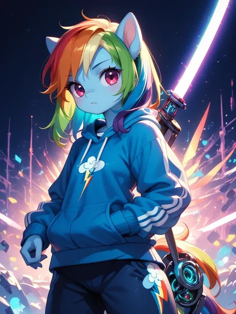 score_9, score_8_up, score_7_up,
intricate details, extreme detail,
very aesthetic, abstract, surreal,
dynamic lighting, ray tracing, extreme contrast,
colorful,
the most adorable, 
solo, female, anthro, cute, baggy sweatshirt, starship, mecha hanger, 
hol...