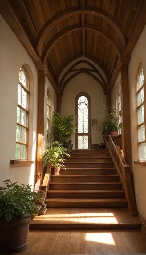 Stable_Yogis_PDXL_Positives  
 general, indoors, book, no humans, window, chair, table, sunlight, plant, scenery, wooden floor, stairs, door, potted plant