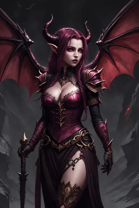 zrpgstyle, tiefling human devil hybrid winged succubus (masterpiece:1.2) (illustration:1.2) (best quality) (detailed) (intricate) (8k) (HDR) (cinematic lighting) (sharp focus)