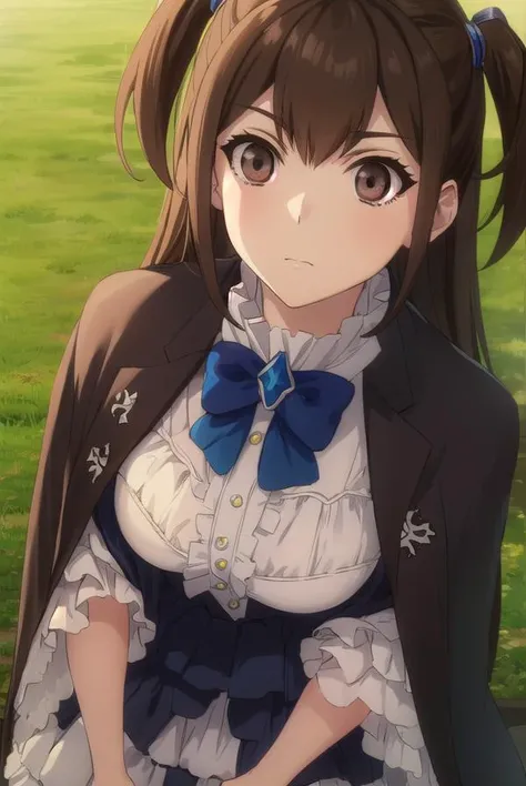 kizunakazayama, <lora:kizuna kazayama s2-lora-nochekaiser:1>,
kizuna kazayama, long hair, brown hair, (brown eyes:1.5), two side up,
BREAK long sleeves, dress, bow, frills, wide sleeves, bowtie, cape, blue bow, brooch, green dress, black cape,
BREAK outdoo...