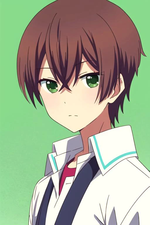 masterpiece, best quality, wallpaper, 1boy, solo, male focus, looking at viewer, upper body, , , , <lora:shinya_momotsuki:0.74>, shinya_momotsuki, brown hair, green eyes