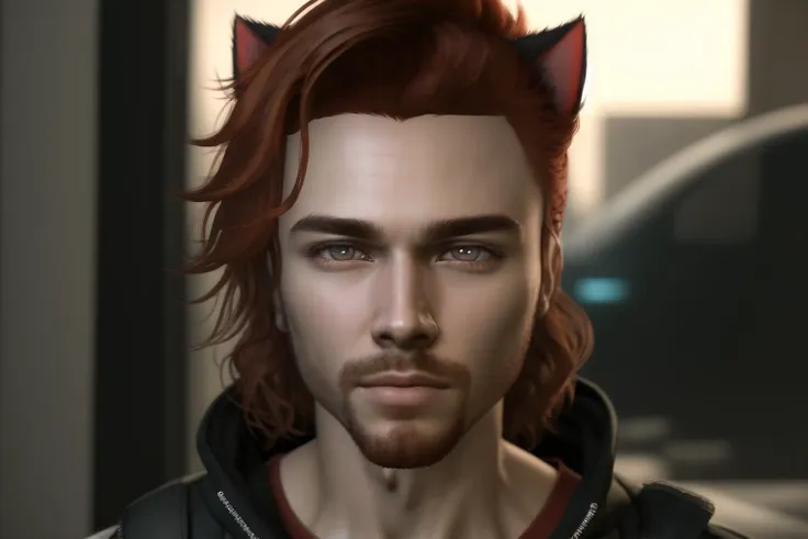 a close up of a person with a cat ear and a hoodie