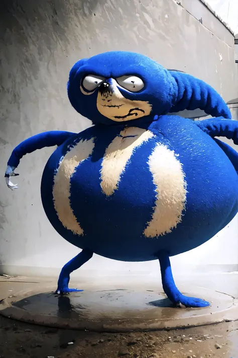 there is a blue and white mascot of a blue bird