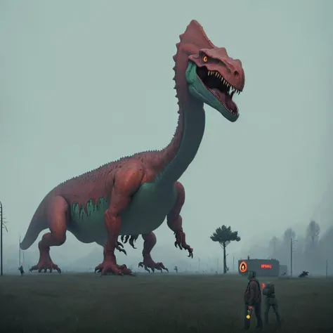 <lora:Simon_Stalenhag_TFTL-000003:1> Simon Stalenhag, dinosaur