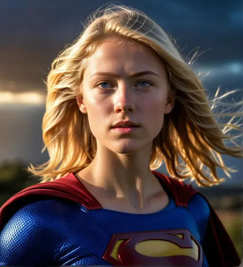 (Raw, Analog portrait photo of Kara Zor El), sci-fi superhero style, detailed face, teen, messy hair, (light blonde hair:1.2), heroic, ultra realist colors, very intricate details, focus, full frame image, award winning, highly detail eyes, hd, 16k, natur...