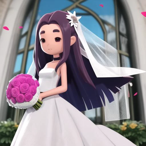 <lora:savannahXYZ2-e9:1> girl, wedding dress, bouquet