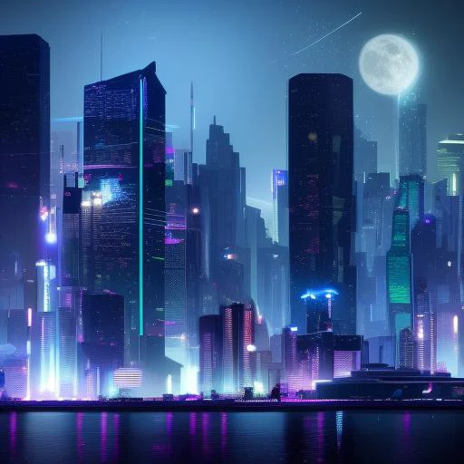 cyberpunk a futuristic cityscape with a background at night time with bright lights and a bright moon