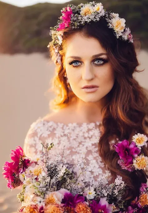 meghan_trainor_v1.0 (sharp focus:1.2), portrait, attractive young woman, (beautiful face:1.1), detailed eyes, luscious lips, (eye makeup:1.2), body freckles, (large breasts:1.0), (tight body:1.2), wearing (flowery dress:1.2) at (the beach:1.2). (morning su...