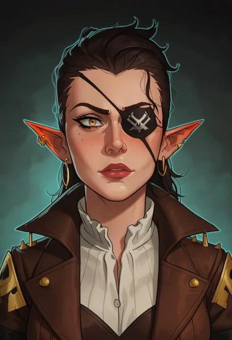 a drawing of a woman with a pirate eye patch and a pirate eye patch