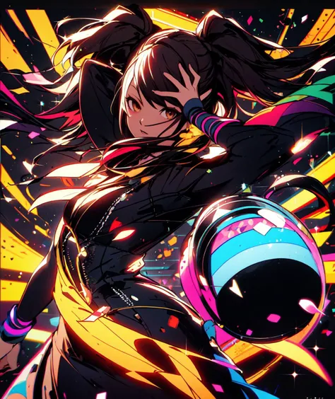 (best quality, masterpiece, perfect face, highest detailed face) <lora:Persona4RiseKujikawa:0.8> Persona4RiseKujikawa, brown hair, twin drill tails, <lora:cybersamuraiV2E12:1> cybersamurai  ,   glowing  ,, nice hands, perfect hands, ultra best quality,high...