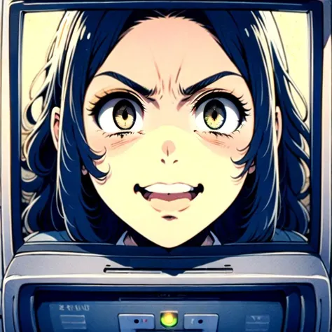 anime character with a surprised look on a television screen