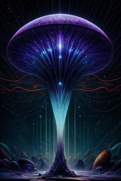 a large mushroom like object with a purple and blue light