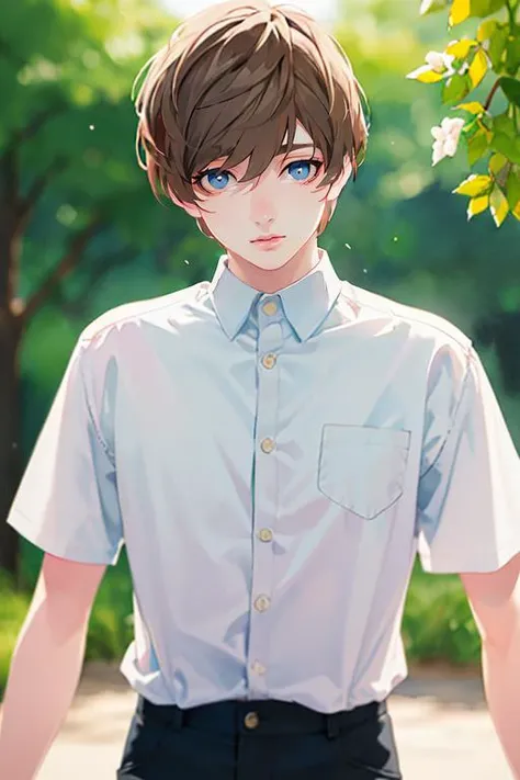 (best quality:1.1), (masterpiece:1.4), , , , depth of field, (watercolor illustration, soft pastel colors:1.1), (semi-realistic:1.4), 1boy, solo, male focus, <lora:shiki_andou:0.8>, shiki_andou, brown hair, blue eyes, short sleeve shirt, , atompunk,