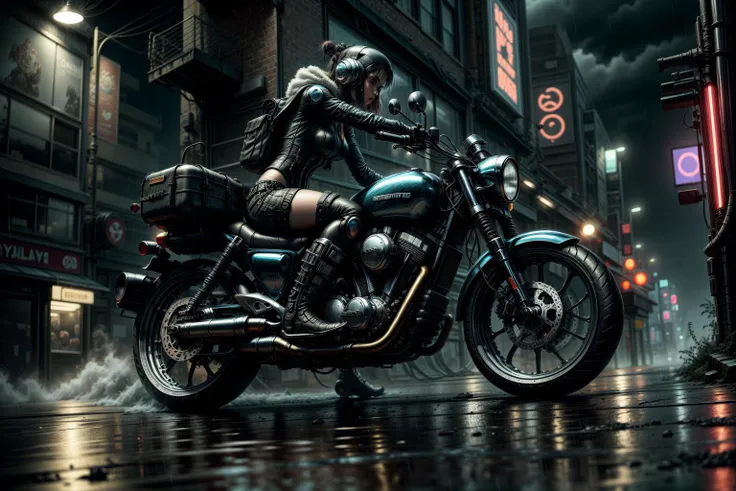 <lora:HydroTech:0.8> hydrotech , scifi,only a motorbike in cyberpunk street city at night neons rain fog, intricate, detailed <lora:more_details:1>