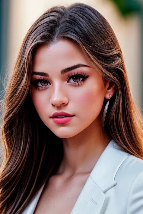 photo of beautiful (brmonk:0.99), a woman in a (movie premiere gala event:1.1), perfect hair, wearing (white pant suit:1.1),  ((Queencore:1.1)), (makeup, painted lips), modelshoot style, (extremely detailed CG unity 8k wallpaper), professional majestic (ph...