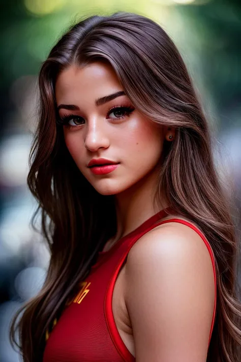 photo of beautiful (brmonk:0.99), a woman in a (movie premiere gala:1.1), perfect hair, wearing (red racing suit:1.1),  ((Rusticcore:1.1)), (makeup, painted lips), modelshoot style, (extremely detailed CG unity 8k wallpaper), professional majestic (photogr...