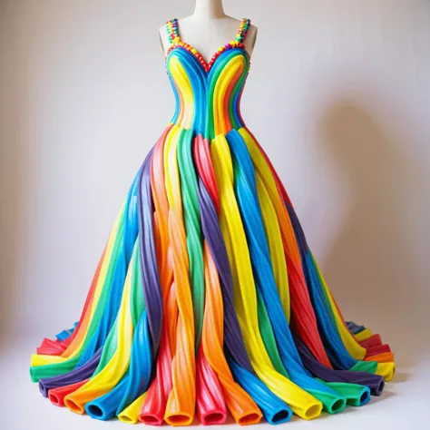 a close up of a dress made out of plastic streamers