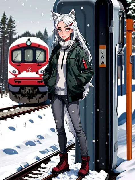 1girl, animal ears, grey eyes, hairclip, long hair, jacket, standing, white hair, wolf ears, outdoors, snow, hands in pockets, full body, train
<lora:magion02_offset:1> magion02
<lora:Furtastic_Detailer:1>