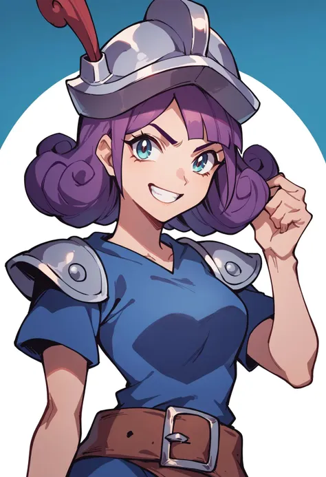 a cartoon image of a woman with purple hair and a helmet