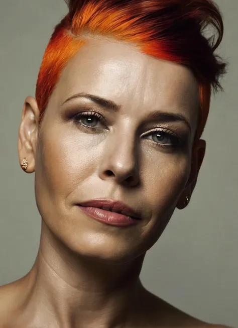 portrait of sks woman by flora borsi, style by flora borsi, bold, bright colours, orange mohawk haircut, ((flora borsi)), <lora:...