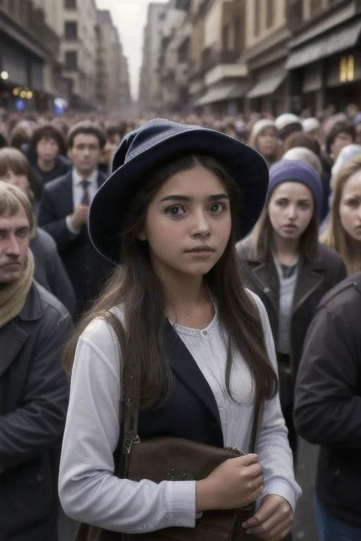 arafed woman in a hat standing in a crowd of people