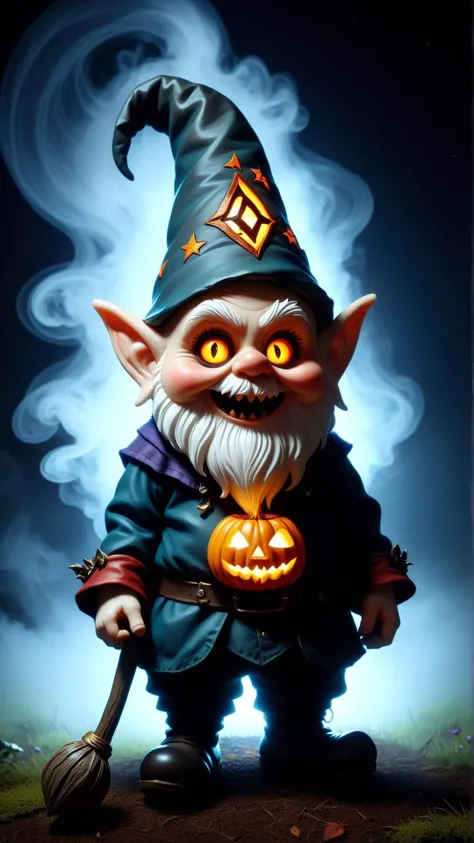 <lora:HalloweenGlowStyleXL:1>HalloweenGlowStyle mischievous gnome companion, horror (theme),  dark, atmospheric, night, glow, (Masterpiece:1.3) (best quality:1.2) (high quality:1.1)