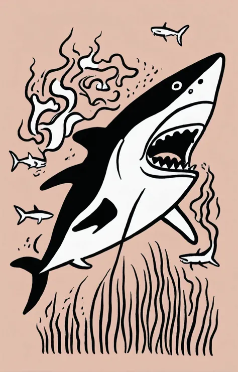 pen and ink illustration, Graffiti Comic, a tattoo of a great white shark, <lora:Graffiti Comic:1>, masterpiece, best quality