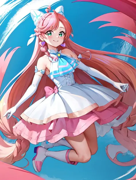 a close up of a anime character with long hair and a dress