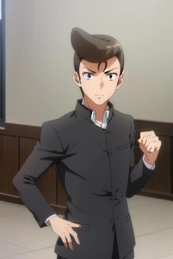 agnospassion, <lora:agnos passion s2-lora-nochekaiser:1>,
agnos passion, brown hair, male focus, pompadour, (black eyes:1.5),
BREAK school uniform, jacket, gakuran,
BREAK indoors, classroom,
BREAK looking at viewer, ()
BREAK <lyco:GoodHands-beta2:1>, (mast...