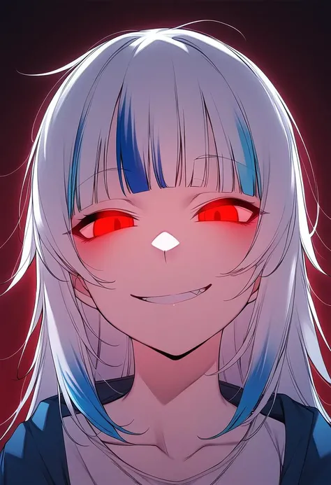 1girl, akchu, gawr gura, hololive, smirk, glowing eyes, low illumination, medium quality, late