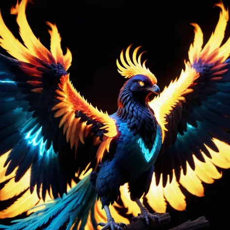 (half blue) half flameless phoenix,<lora:Phoenix:0.68>,terrifying glowing eyes,flameless wings,<lora:phoenix:0.68>,