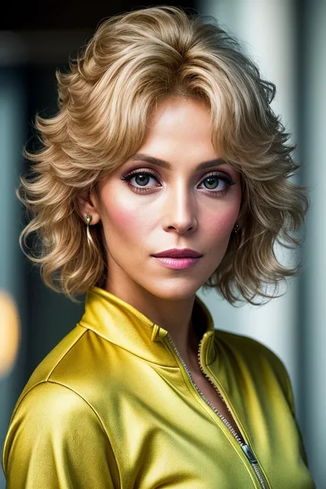 photo of beautiful (jl4nders-135:0.99), a woman in a (movie premiere gala:1.1), perfect hair, hair upsweep updo, wearing yellow (track suit:1.1),  ((Naturecore:1.1)), modelshoot style, (extremely detailed CG unity 8k wallpaper), professional majestic (phot...