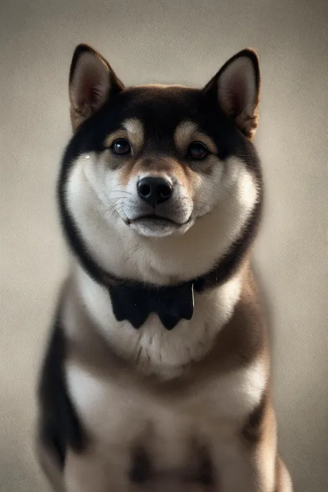 arafed dog with a bow tie sitting on a table