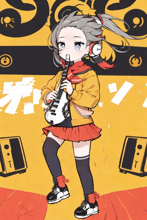 (masterpiece, best quality, ultra detailed,illustration), <lora:loha_kyoufuu_all_back:1>,
kyoufuu all back, 1girl, holding instrument, music, [chibi:0.5],cohesive yellow background,randoseru,emphasis lines,