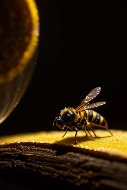 an concept art of alchemic element - Mexican Honey Wasp (Brachygastra mellifica): The Mexican Honey Wasp is a medium-sized wasp with a length of about 12 to 16 millimeters (0.5 to 0.6 inches). It has a black body with vibrant yellow markings on its head an...