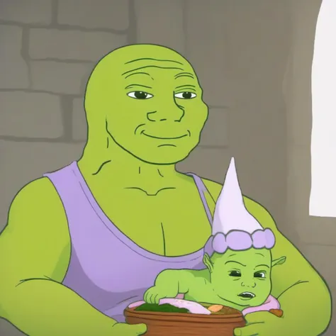 <lora:wojak:1>, shrek, eating baby, wojak