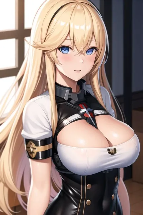 1 girl, Bismarck wearing barista costume, iron_black_elysium, azur lane,   (masterpiece:1.4),(best quality:1.4),(shiny skin), realistic, <lora:bismarck:1>