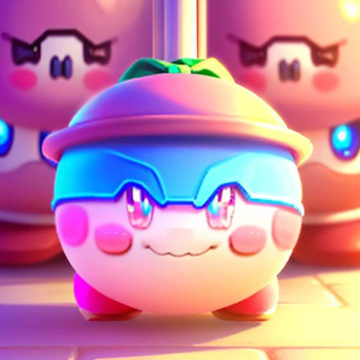 masterpiece, ((kirby)),standing,headphones,(pink),cute smiling face,soft round body,red shoes