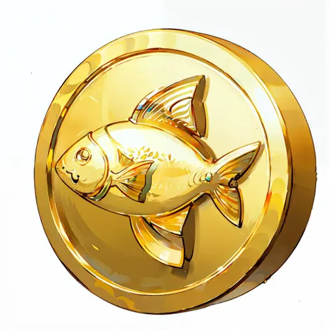 A gold coin,(fish_symbol on coin:1.3), (Pure Gold:1.4), (cartoon,3d:0.7), (masterpiece, top quality, best quality, official art, beautiful and aesthetic:0.7),Game ICON,HD Transparent background, Volume light, No human, fantasy, best quality, (game coin), <...