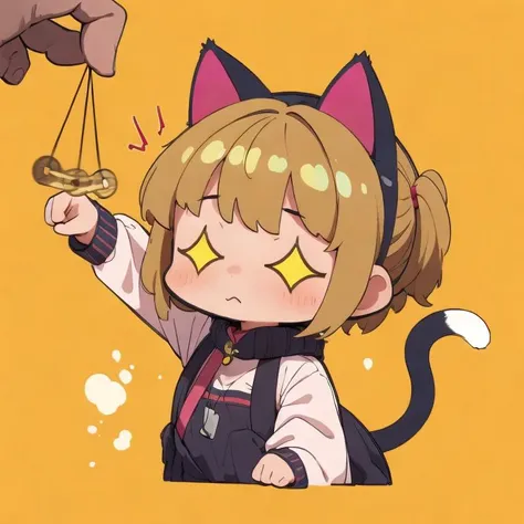 anime character holding a pendulum with a cat on it