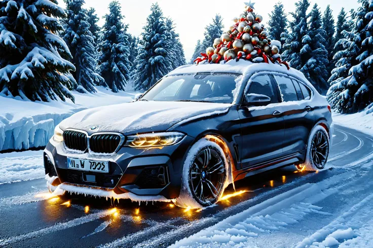 <lora:Instant_Christmas_Red_Team_LoRA_:1> instant christmas, car, bmw, road, winter, snow, ice