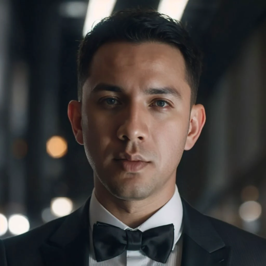 a close up of a man in a tuxedo and bow tie