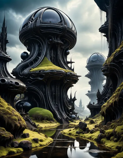 professional photograph of a bizarre otherworldly landscape by  H. R. Giger and Makoto Shinkai and Henry Moore and  Artur Bordalo , bold lines, hyper detailed, dark limited palette, chiaroscuro,  (intricate details, masterpiece, best quality:1.4),
<lora:ad...