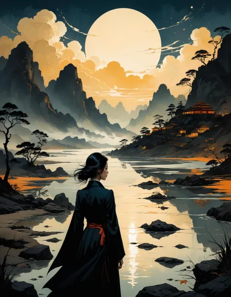 professional photograph of a tepid epic landscape  by  Abigail Larson and Dustin Nguyen and martin parr , bold lines, hyper detailed, dark limited palette, dramatic lighting,  (intricate details, masterpiece, best quality:1.4),
<lora:add-detail-xl:1> <lora...