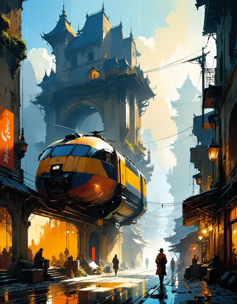 by Sparth and Eugene Galien-Laloue,  (radiant , sad , masterful:1.4), poster art, bold lines, hyper detailed, expressive,  award winning,  (landscape:1.4), (intricate details, masterpiece, best quality:1.4),
looking at viewer, dynamic pose, wide angle view...