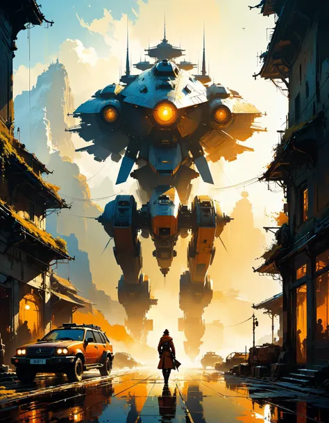 by Sparth and Eugene Galien-Laloue,  (radiant , sad , masterful:1.4), poster art, bold lines, hyper detailed, expressive,  award winning,  (landscape:1.4), (intricate details, masterpiece, best quality:1.4),
looking at viewer, dynamic pose, wide angle view...